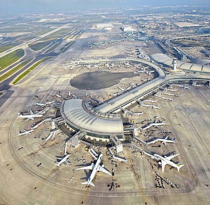 Airport logistics hub with aircraft at gates